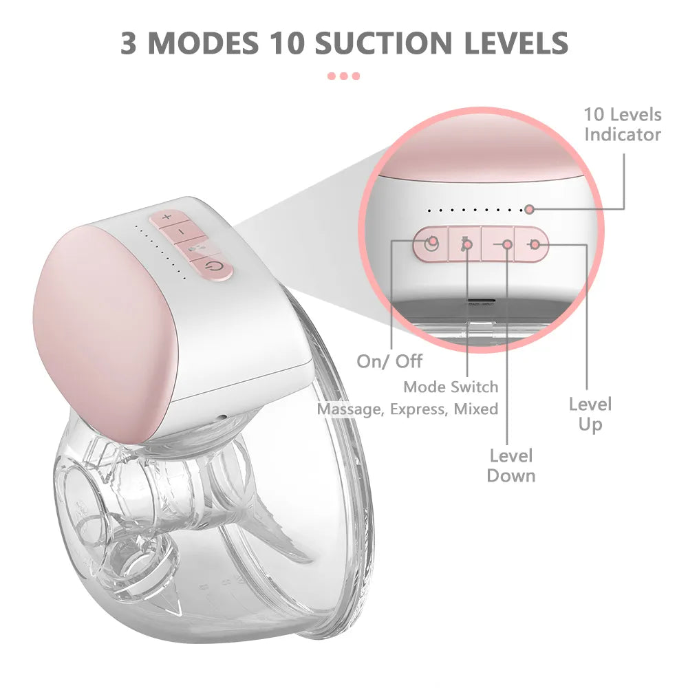 Un tire-lait BABY PREMA moderne avec 3 modes et 10 niveaux d'aspiration réglables, doté d'un design ergonomique et de commandes intuitives.