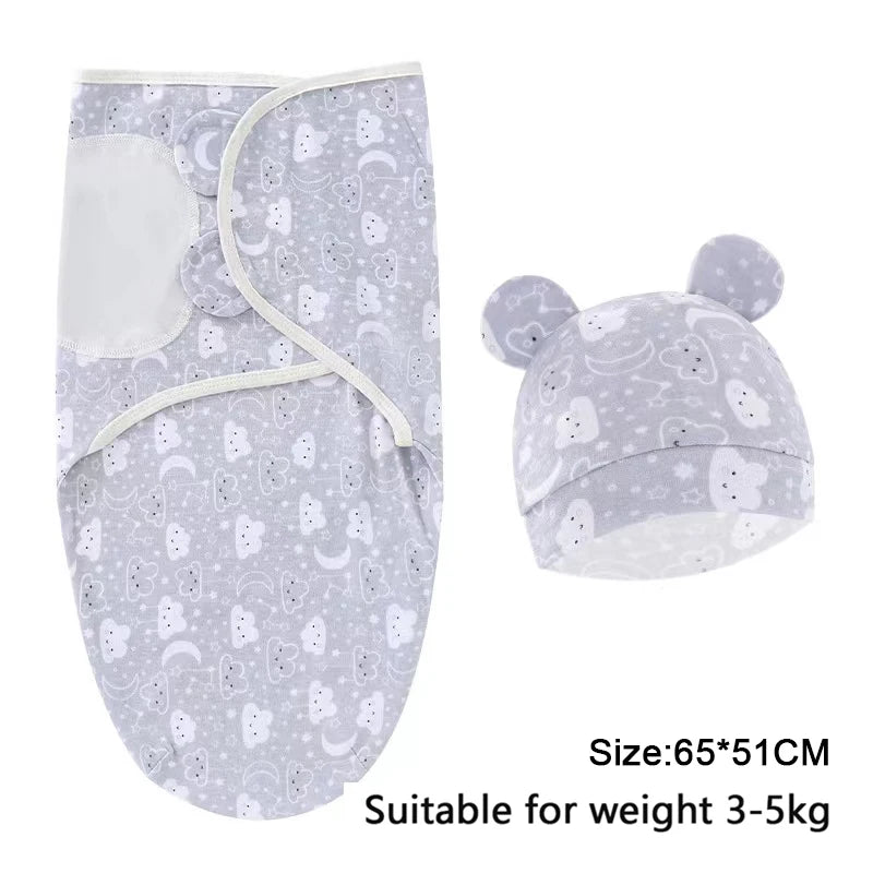 Accessoires bébé Couverture Emmaillotage Bébé | Ensemble Gigoteuse avec un motif oreilles d'ours et un imprimé ours gris dessin animé, dimensionné pour les nourrissons de 3 à 5 kg, dimensions 65*51 cm de BABY PREMA.
