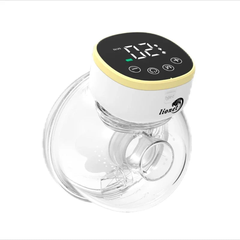 Gros plan sur un BABY-PREMA Tire-Lait sans Fil clair et rond Léger & Pratique | Pour Maman avec un affichage numérique et des boutons de commande sur le dessus, idéal pour une production de lait maternel efficace et un allaitement sans faille.