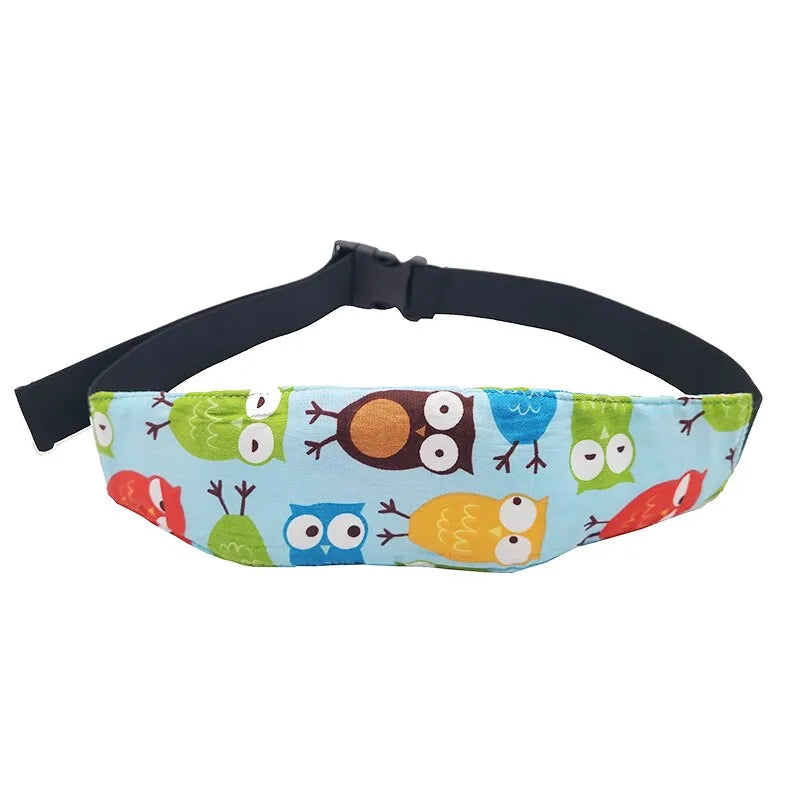 Ceinture de Soutien de Tête colorée à motif hibou de BABY PREMA pour le nécessaire de bébé sur fond blanc.