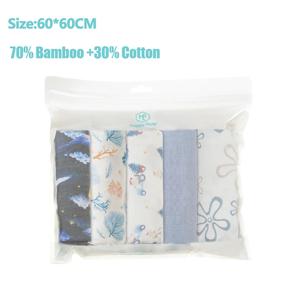 Pack de langes enfant douces BABY PREMA en mélange de coton et de bambou aux motifs apaisants, soigneusement emballées et prêtes à l'emploi.