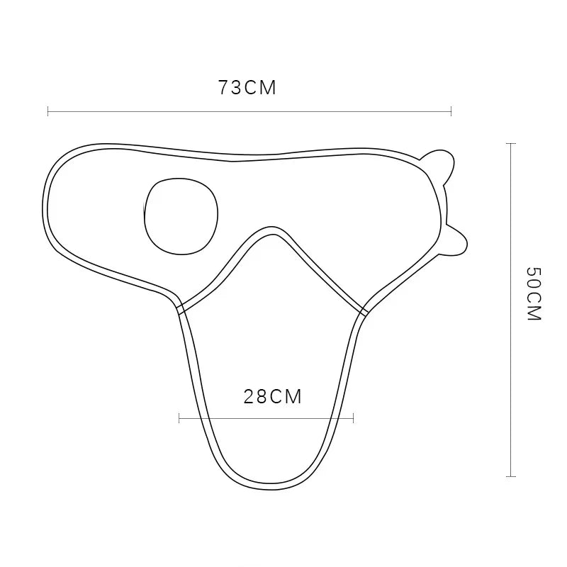 Dessin technique d'un maillot de bain ou body Gigoteuse Ajustable Coton pour Bébé avec dimensions : 73 cm de largeur en haut, 28 cm au point le plus étroit et 50 cm de longueur.