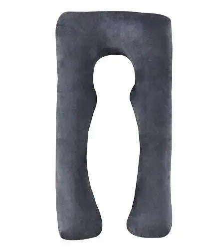 Un Coussin Oreiller Femmes Enceinte gris foncé en forme de U de BABY PREMA conçu pour offrir soutien et confort pendant le sommeil.