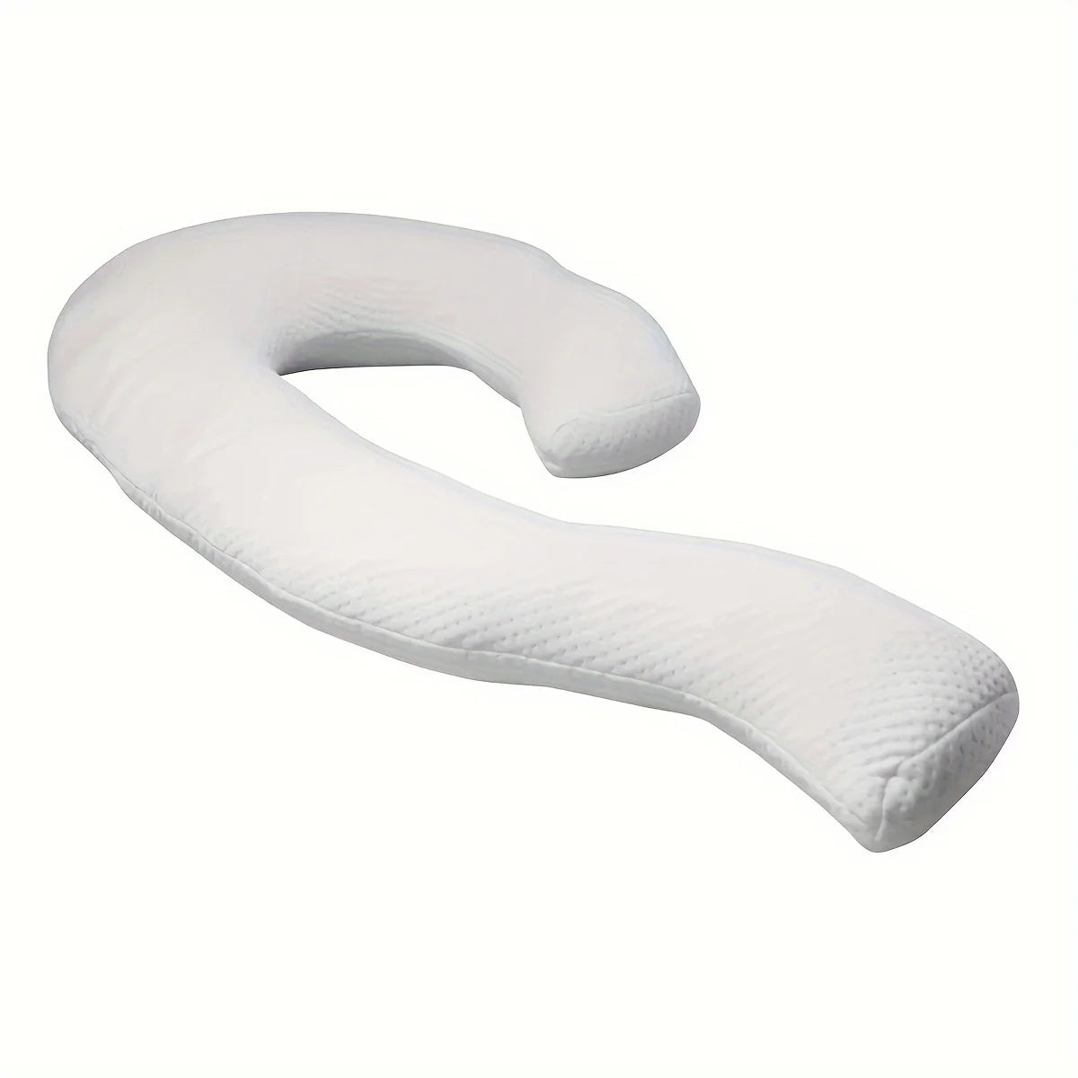 Un oreiller de corps blanc et incurvé ressemblant à une grande forme de « C » allongée, conçu pour offrir soutien et confort. Ce Coussin Oreiller pour Contour Corps polyvalent de BABY PREMA est parfait pour un sommeil réparateur et une relaxation.