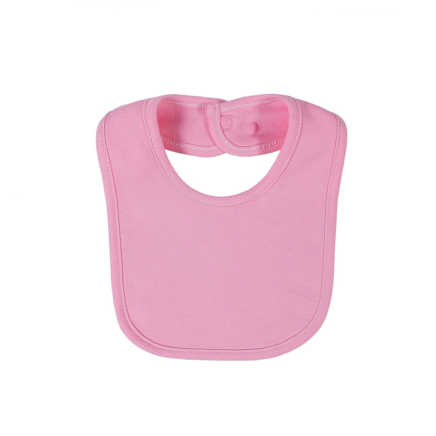 Un simple Bavoir Bébé en Coton Bio rose avec une fermeture à bouton-pression, conçu pour BABY PREMA, isolé sur fond blanc.