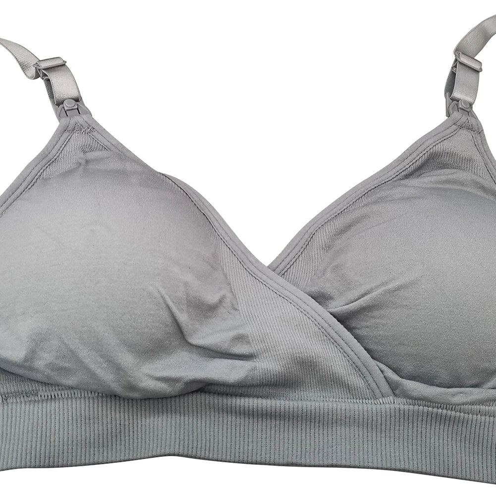 Gros plan d'un soutien-gorge de sport gris et léger Soutien Allaitement & Maternité Parfait Maintien de BABY PREMA sur fond blanc.