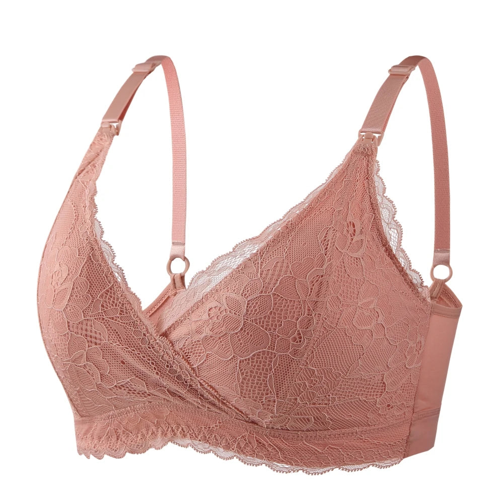 Élégante bralette Soutien Allaitement en Dentelle de couleur rose isolée sur fond blanc, conçue pour BABY PREMA.