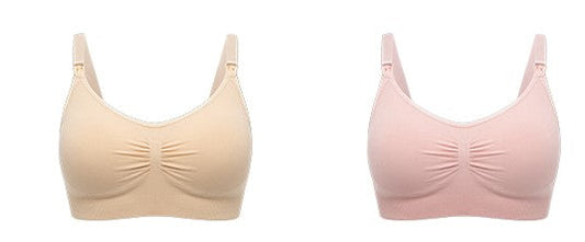 Deux soutiens-gorge de grossesse Soutien Allaitement doux Uni aux couleurs neutres présentés sur fond blanc par BABY PREMA.