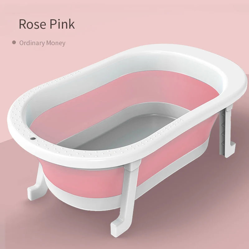 Baignoire portable rose rose pliable en silicone pour bébé avec un design pliable unique pour un rangement facile, parfait comme article bébé pour l'hygiène bébé de BABY PREMA.