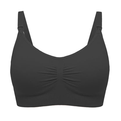 Un soutien-gorge de sport de maternité noir avec des bretelles réglables et un détail central froncé - Soutien Allaitement Haute Qualité de BABY PREMA.