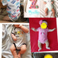 Un collage de six bébés vêtus de divers vêtements bébé, dont le Lot de 6 Pièces Body Coton Bébé de BABY PREMA avec différents imprimés et couleurs, disposés sous le texte "Buyers Show". Certains bébés ont des émojis solaires couvrant leur visage.