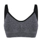 Un soutien-gorge de sport gris à bretelles noires réglables sur fond blanc, conçu pour le confort de la maternité. Produit : BABY PREMA Soutien Allaitement Haute Qualité.