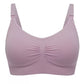 Une brassière de sport sans couture rose clair sur fond blanc, baptisée "Soutien Allaitement Haute Qualité" par Baby Prema.