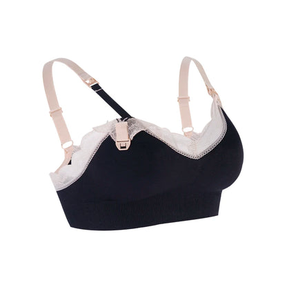 Soutien-gorge de grossesse BABY PREMA Soutien Allaitement & Maternité noir et blanc avec clips amovibles pour l'allaitement sur fond blanc.