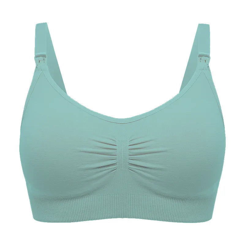 Soutien-gorge de sport de maternité sans couture vert menthe Soutien Allaitement Haute Qualité sur fond blanc. Par BÉBÉ PREMA.