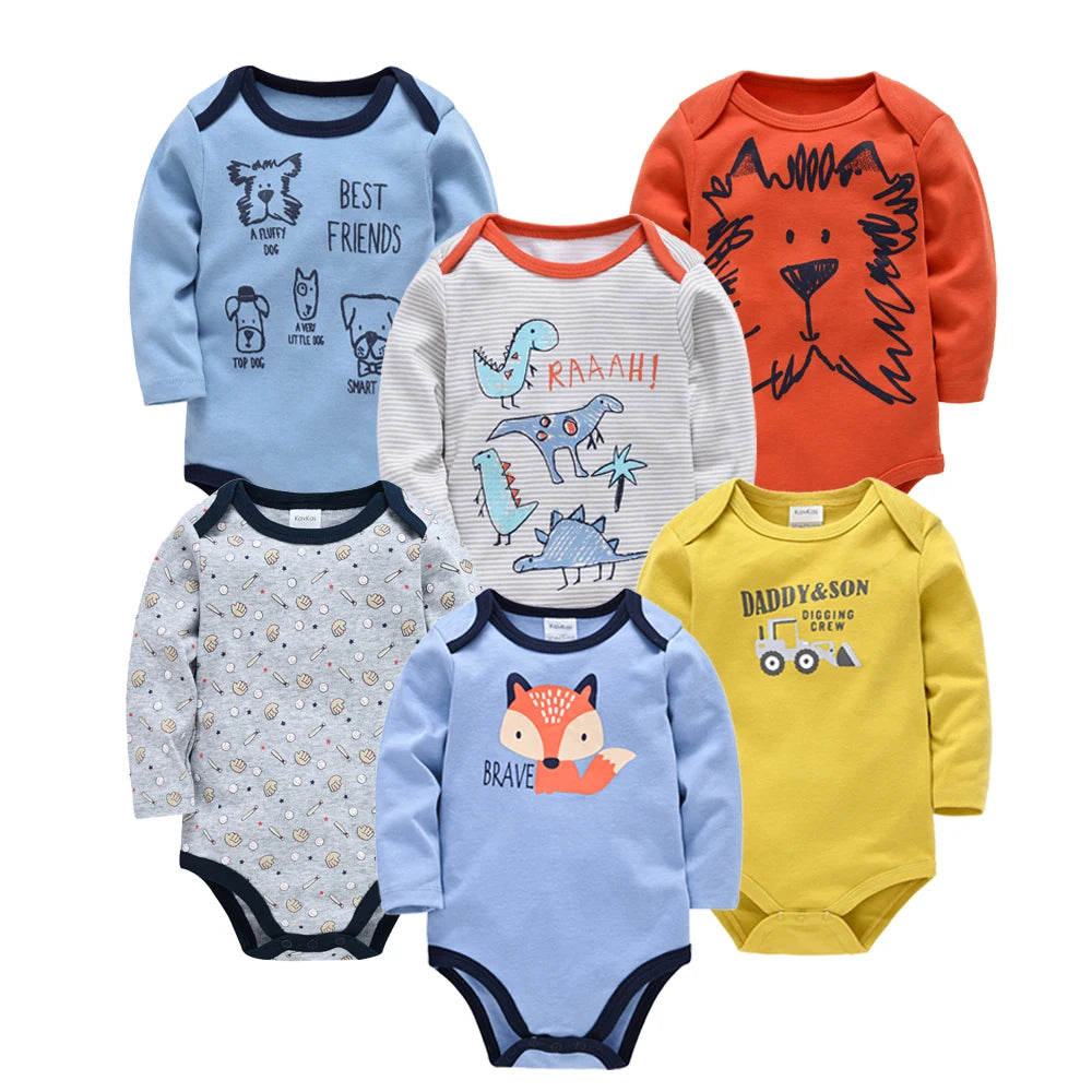 Une collection colorée de cinq lots de 3 & 6 Pièces de Bodies Bébé prématuré avec des designs d'animaux ludiques et des slogans mignons de la marque BABY-PREMA.