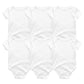 Une grille de six combinaisons blanches identiques à manches courtes, disposées en deux rangées de trois, parfaites pour un Lot de 6 Pièces Body Coton Bébé de BABY PREMA.