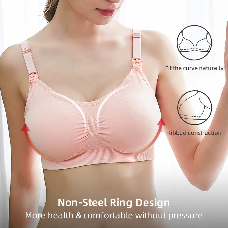 Une publicité présentant les caractéristiques de conception d'un soutien-gorge BABY PREMA Soutien Allaitement Haute Qualité, mettant en avant ses aspects santé et confort pour un petit physique.