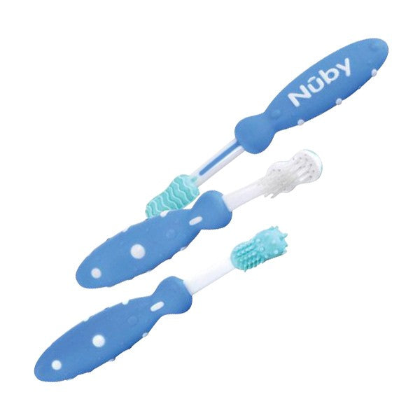 Deux Lot de 3 Brosses à Dent de BABY PREMA, avec poignées et poils souples pour un nettoyage en douceur des dents de bébé.