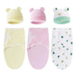 Une collection de couvertures d'emmaillotage BABY PREMA aux couleurs pastel douces et de chapeaux de bébé assortis avec de jolis détails d'oreilles.