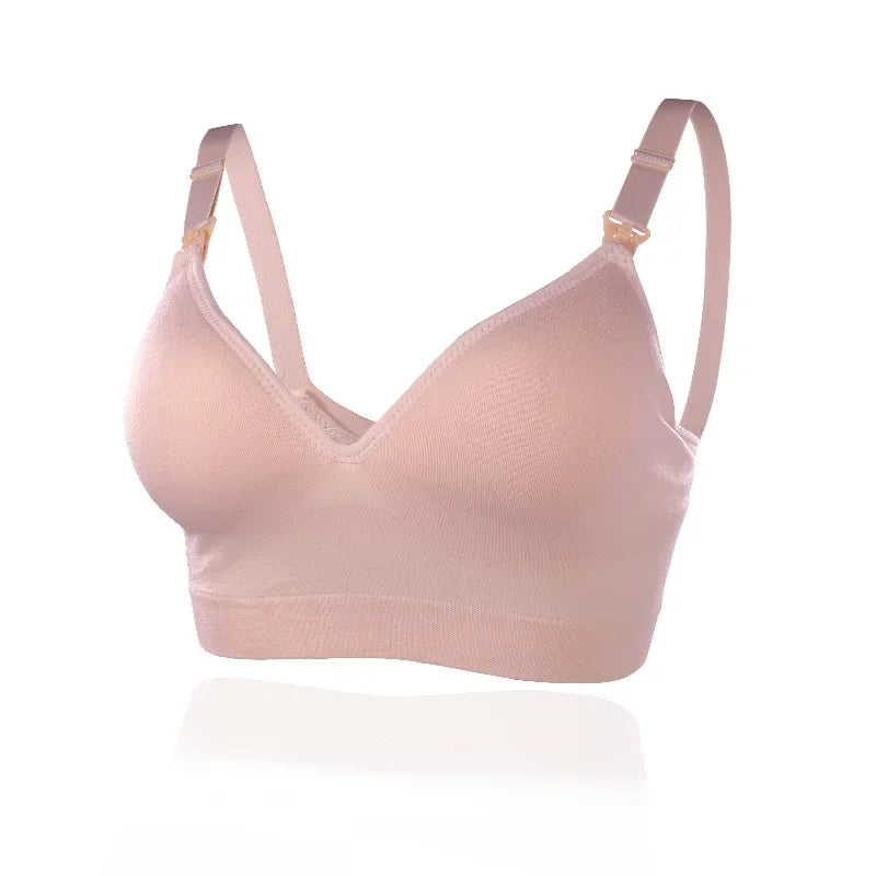 Un soutien-gorge Soutien d'Allaitement en Coton Confort & Douceur rose tendre de BABY PREMA avec bretelles réglables et sans armatures, présenté sur un fond clair.