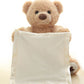 Une jolie peluche Doudou Ours sortant d'un sac en tissu blanc, le premier jouet du bébé prématuré de BABY-PREMA.