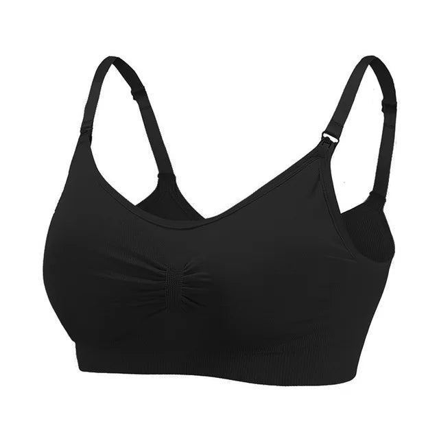 Soutien d'Allaitement de Maternité Noir Soutien-gorge de sport élégant à bretelles réglables et motif petit sur fond blanc par BABY PREMA.