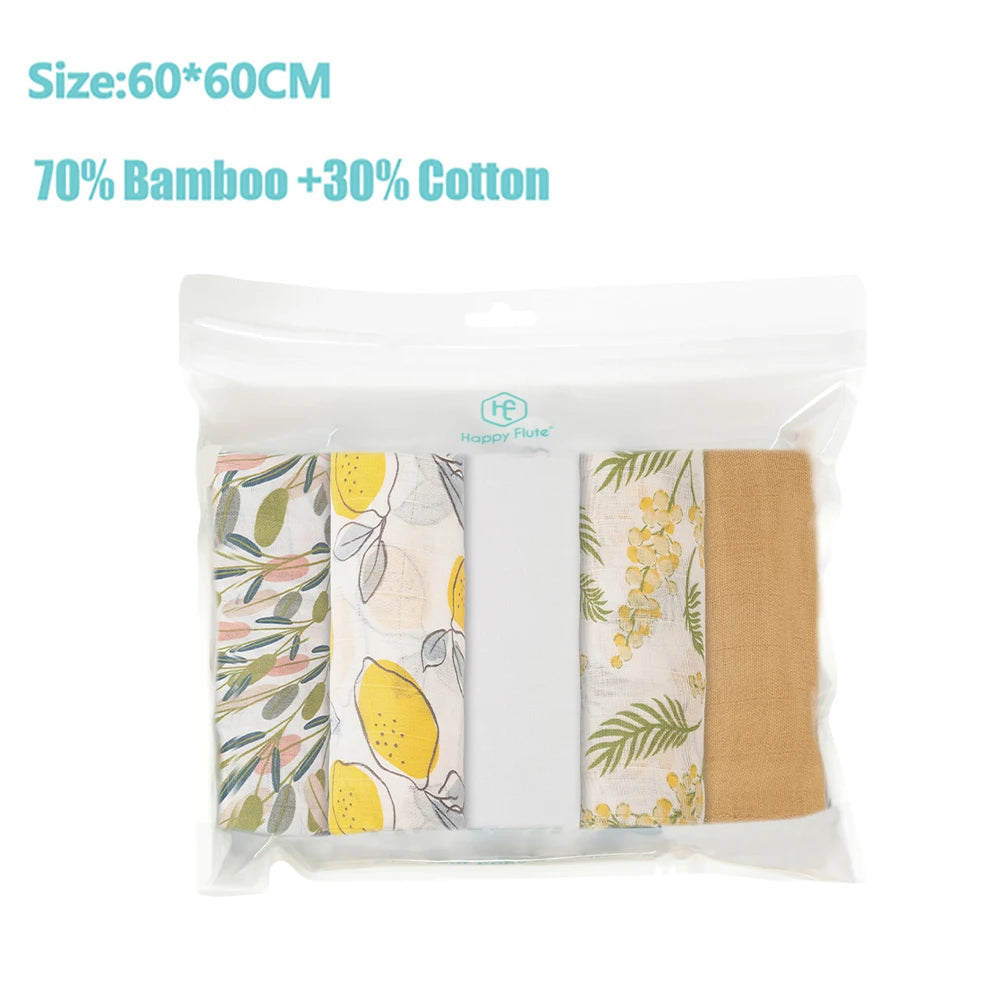 Pack de trois Langes Lot de 5 pièces Mousseline Coton & Bambou aux imprimés botaniques et citronnés dans un sachet refermable, fabriqués à partir d'un mélange de 70% bambou et 30% coton, mesurant chacun 60x
Nom de marque: BÉBÉ PREMA