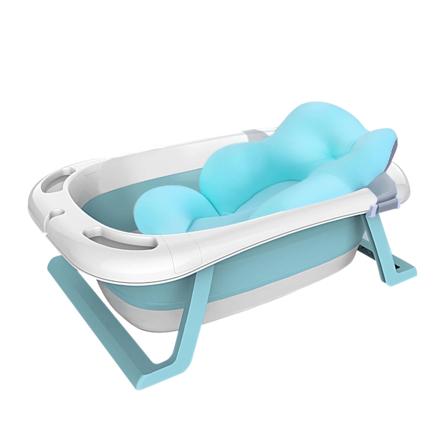 Un Baignoire Pliable pour Bébé BABY PREMA avec un insert pour nourrisson ergonomique bleu pour une toilette sûre et confortable.