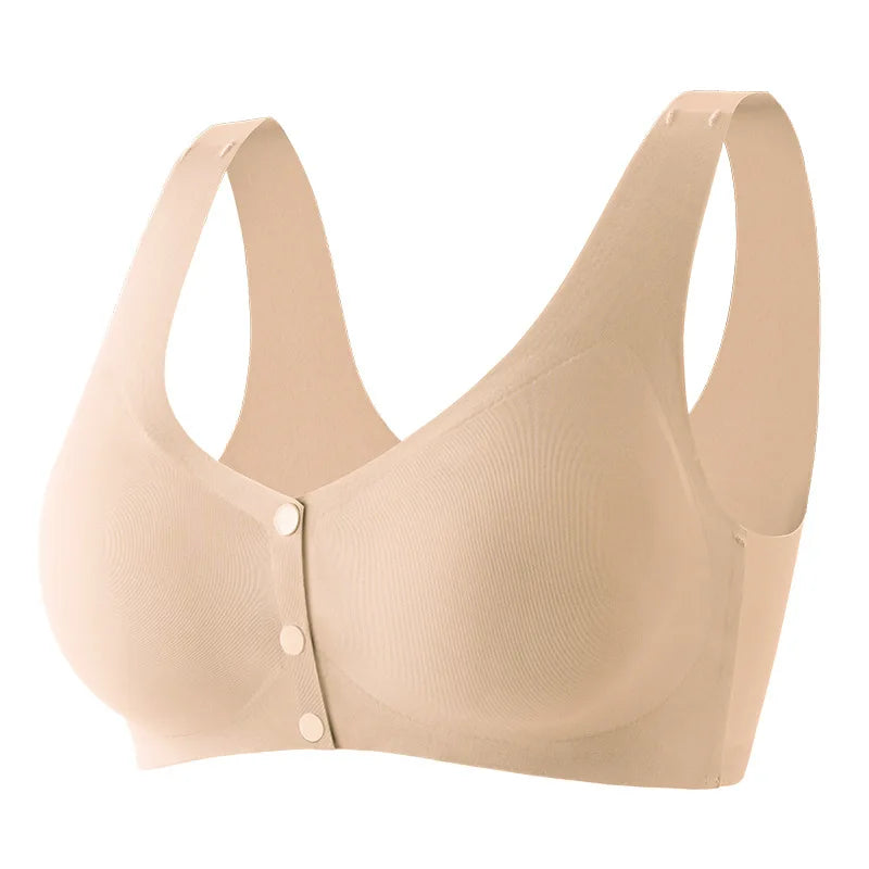 Un soutien-gorge de maternité BABY PREMA léger et de couleur neutre à fermeture sur le devant, présenté sur un fond blanc.