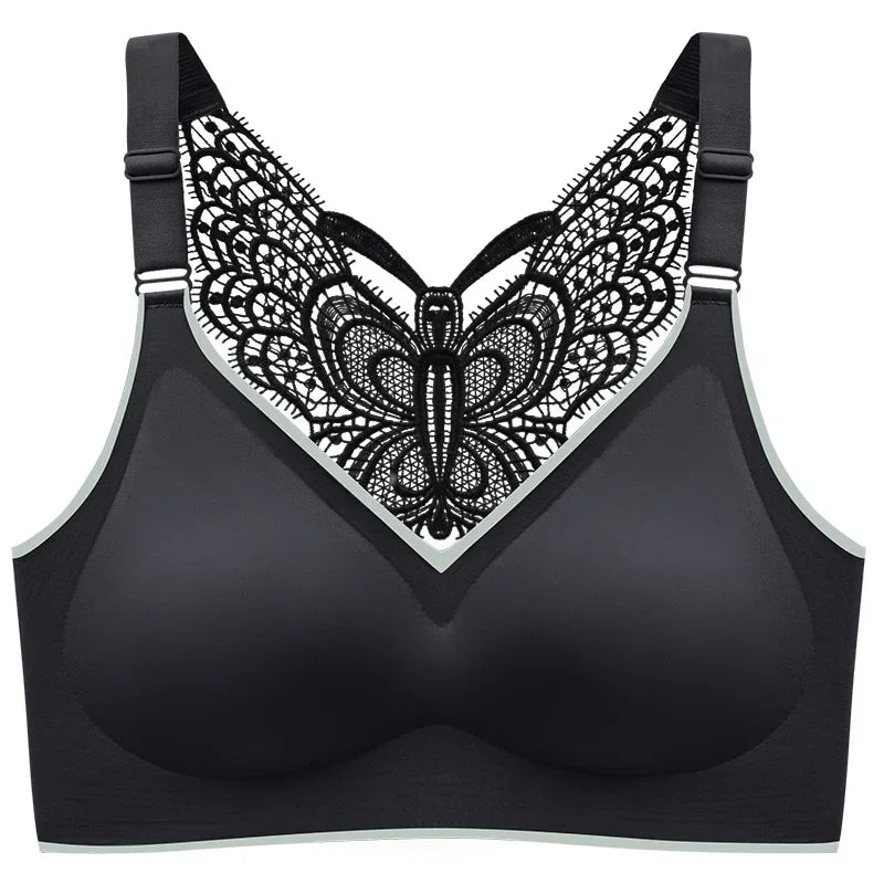 Élégant soutien-gorge noir BABY PREMA Soutien Confort Grandes Tailles avec accent de dentelle décorative dans le dos.