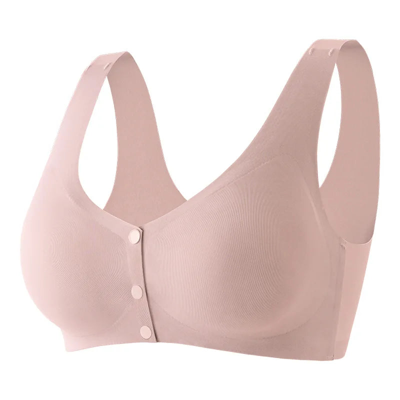 Un soutien-gorge BABY PREMA Soutien d'Allaitement Doux et Confortable beige à fermeture frontale présenté sur un fond blanc.