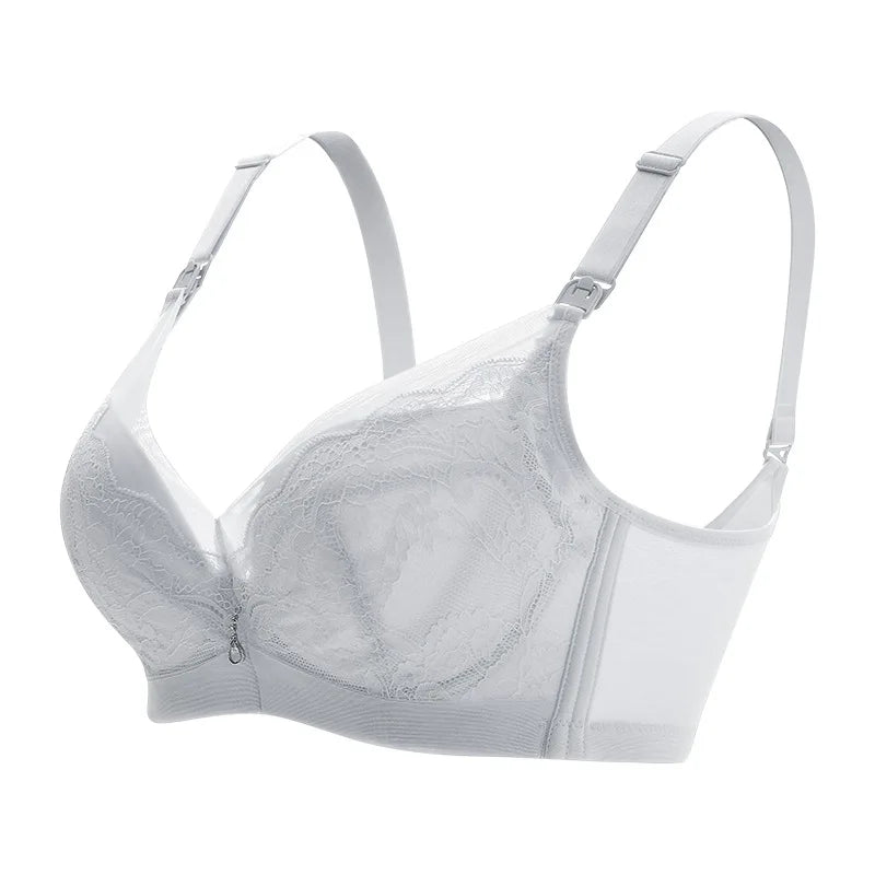 A Soutien Allaitement Ultra fin froncé blanc, poids léger et détails en dentelle | Soutien-gorge Anti Affaissement sur fond blanc de BABY PREMA.