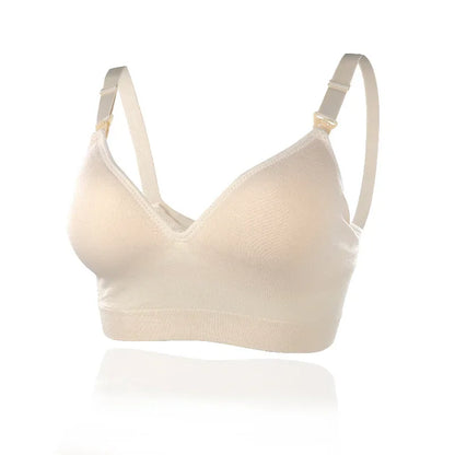 Soutien-gorge Soutien d'Allaitement en Coton Confort & Douceur beige sans couture léger sur fond blanc de la marque BABY PREMA.