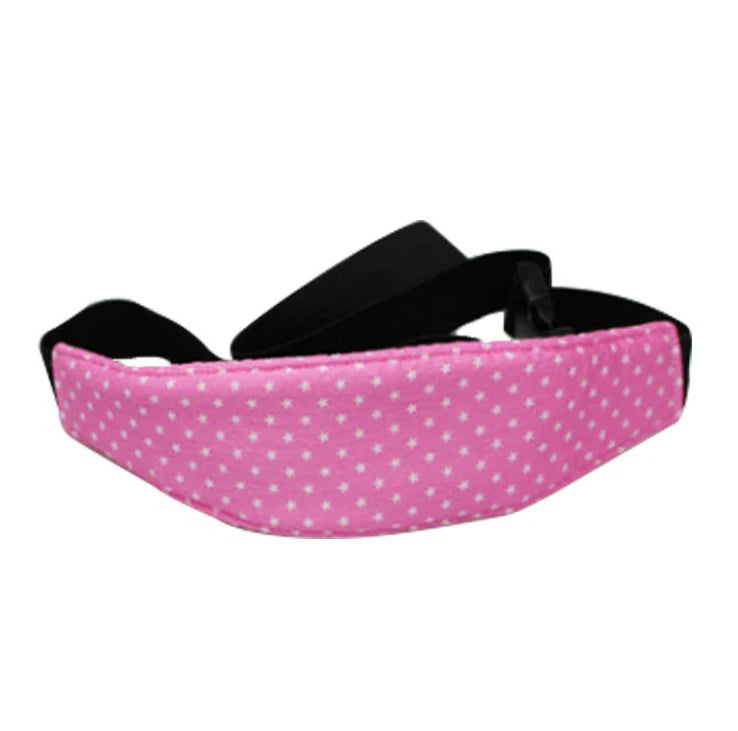 Accessoires bébé: Ceinture de Soutien de Tête de Siège | Voiture pour Bébé en Rose avec motif étoile blanche, isolée sur fond blanc par BABY PREMA.