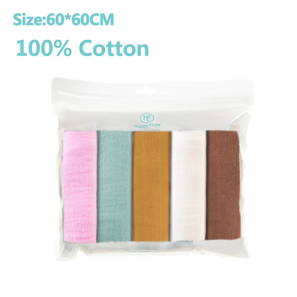 Pack de six langes BABY PREMA 100% coton de couleurs assorties, soigneusement emballées et mesurant chacune 60x60 cm, idéales pour les enfants.