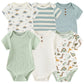 Six Lot 6 Body Coton Bébé Manches Courtes par BABY PREMA dans différentes couleurs et motifs, y compris des imprimés rayés, unis et dinosaures, avec des manches courtes. Ces adorables bodys en coton constituent un parfait cadeau de naissance.