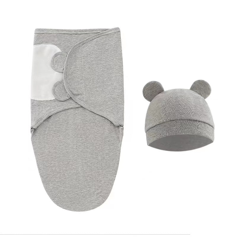 BABY PREMA Emmaillotage pour bébé | Ensemble lange et bonnet Prématuré Doux & Chaud avec jolis détails d'oreilles en tissu gris assorti, poids léger.