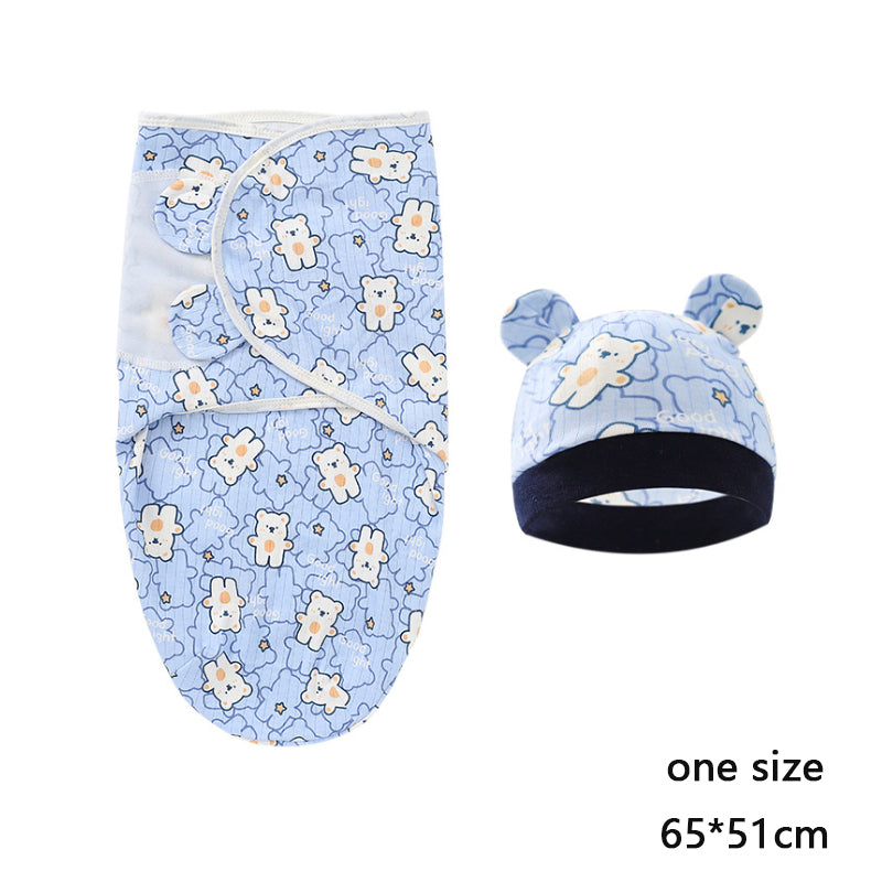 Un coffret Emmaillotage pour bébé | Prématuré Doux & Chaud avec un bonnet assorti à motif floral bleu, conçu pour les nourrissons prématurés, indiqué en taille unique mesurant 65*51 cm. Nom de marque: BÉBÉ PREMA