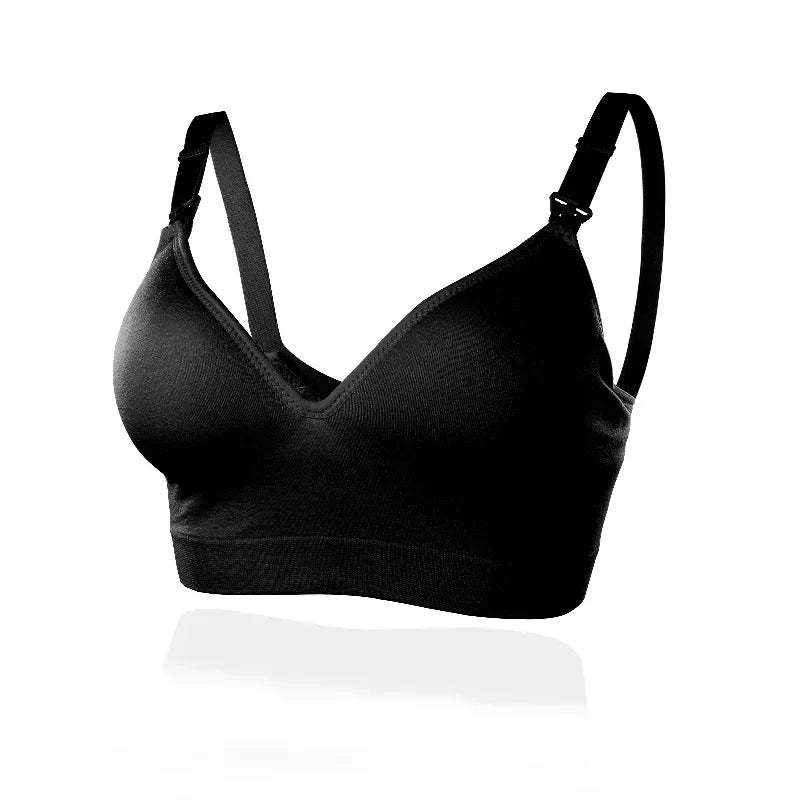 Un soutien-gorge noir léger sans couture Soutien d'Allaitement en Coton Confort & Douceur de BABY PREMA isolé sur fond blanc.