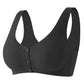 Un soutien-gorge de sport de grossesse noir avec fermeture sur le devant sur fond blanc Soutien d'Allaitement Doux et Confortable de Babay Prema.