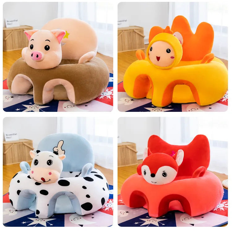 Une collection de fauteuils enfant Mignons et colorés Siège Apprentissage Position Assise Bébé en forme d'animaux de dessins animés, dont un cochon, un lion, une vache et un renard, parfaits pour votre enfant.