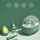 Une collection soigneusement organisée de Kit Manucure de Soins pour Bébé BABY-PREMA en vert et jaune, comprenant un ensemble de soins spécial bébé léger avec de jolis motifs d'animaux.