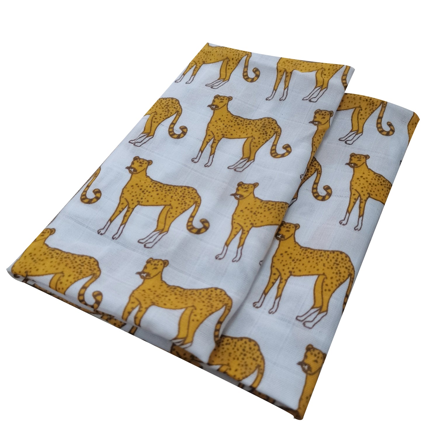 Tissu au motif ludique de guépard Lange Bébé en Coton et Fibre de Bambou sur fond clair par BABY PREMA.