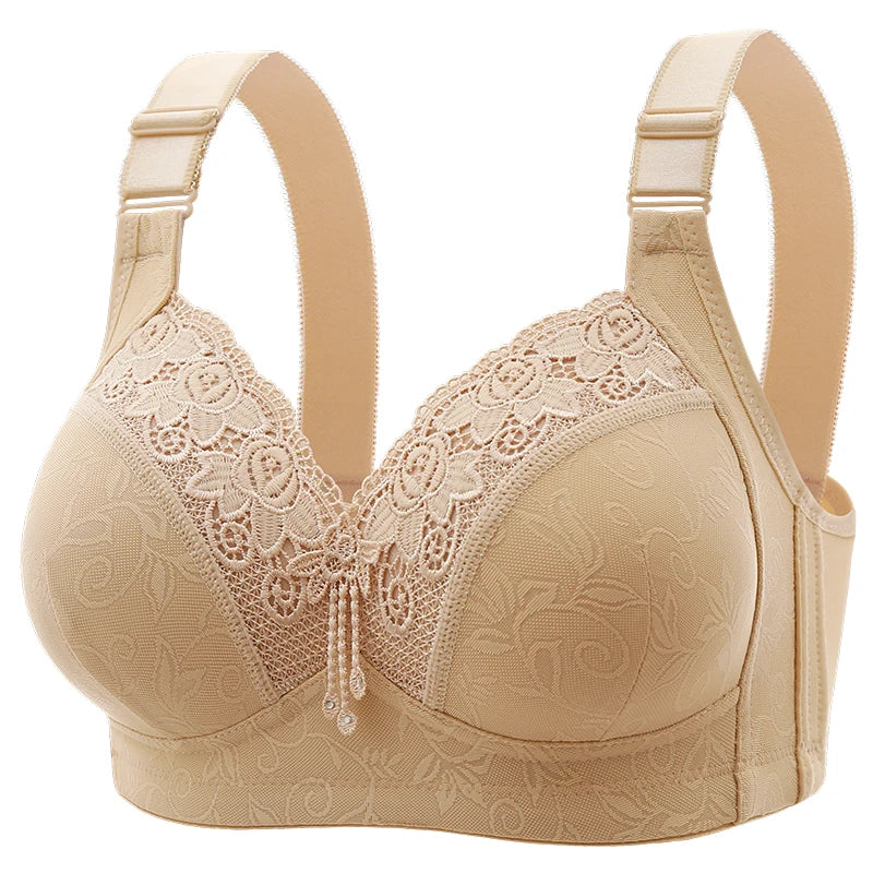 Un élégant soutien-gorge de maternité en dentelle beige avec des détails décoratifs et des bretelles de maintien.
Nom du produit: BABY PREMA Soutien de Luxe en Dentelle | Sans Armature en Bambou