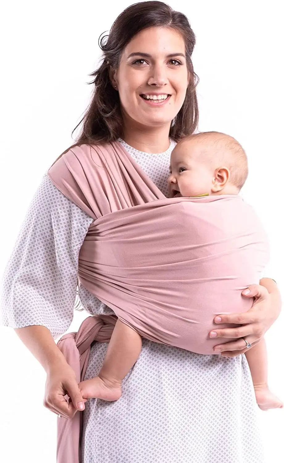 Une Femme portant son bébé avec une Écharpe. Un Porte-Bébé en Coton Extensible 0 à 36 mois. Rose, confortable. - BABY PREMA