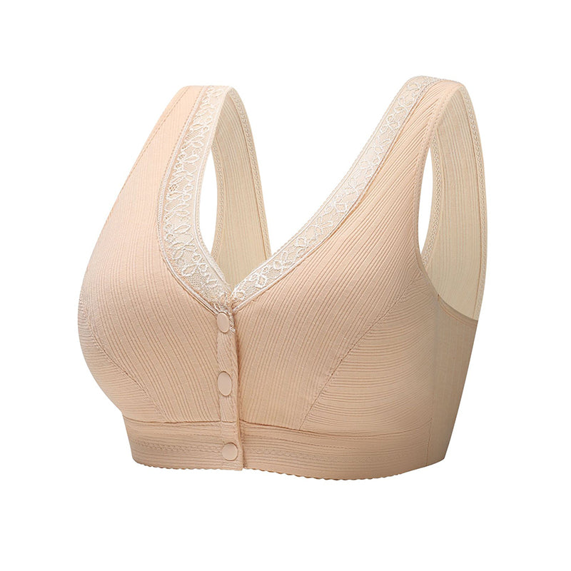 Soutien-gorge beige à fermeture sur le devant et détails en dentelle, petit Baby Prema Soutien Allaitement doux élégant.