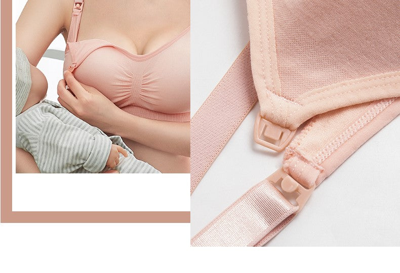 Un collage présentant les caractéristiques pratiques d'un soutien-gorge de maternité/d'allaitement BABY PREMA Soutien Allaitement doux Uni, axé sur le confort et la commodité pour les mères qui allaitent.